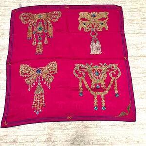 Elegant Cartier Red Silk Scarf with Gold Embellishments